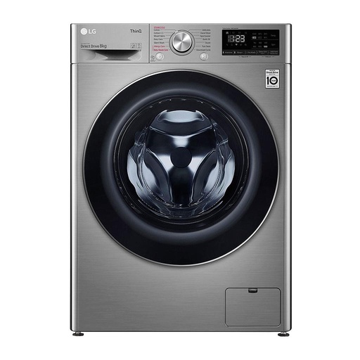 LGغسالة ال جي 9كيلو 1400دورة بخار دايركت درايف ستيل اسود | Washing Machines