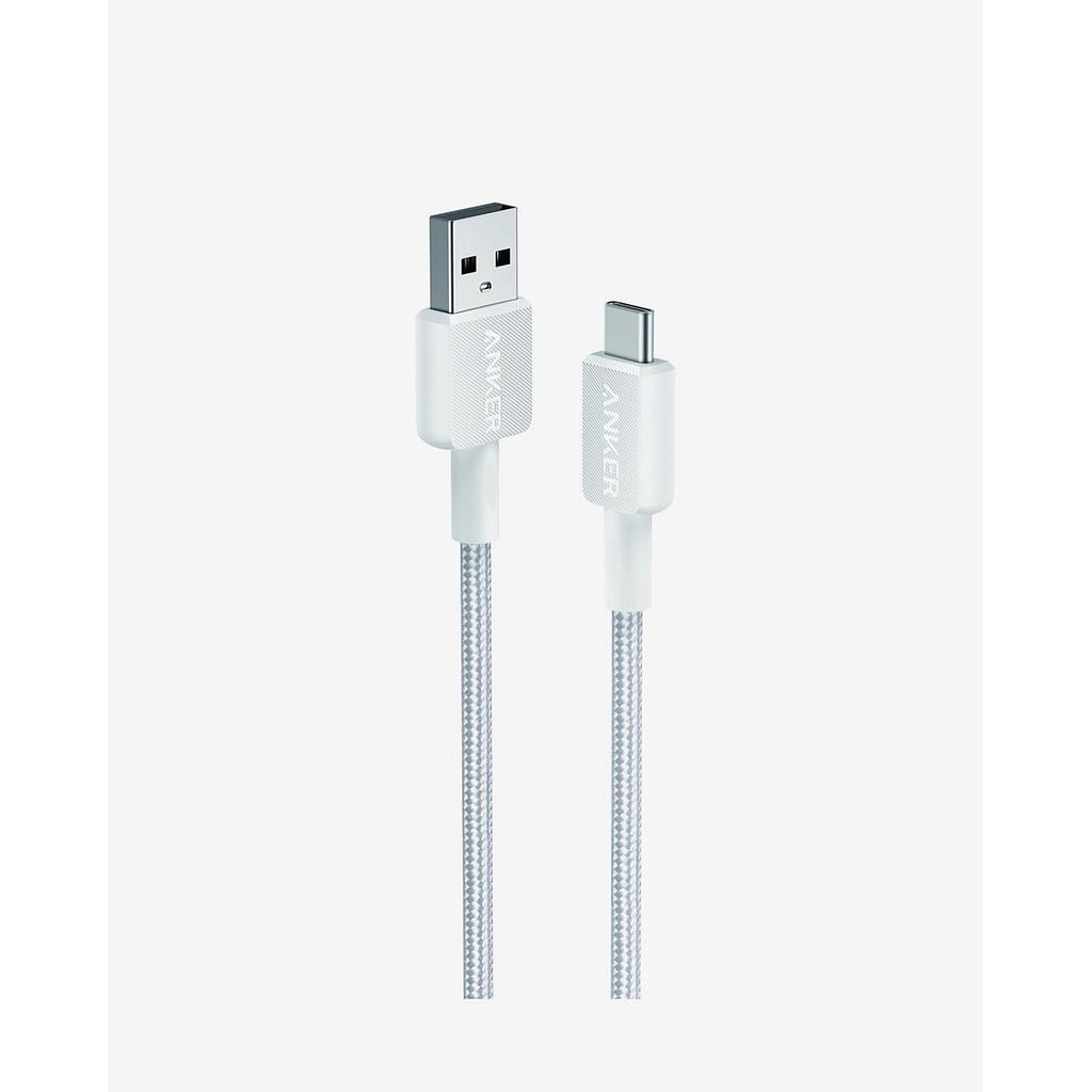 موصل Anker 322 USB-A إلى USB-C (مضفر بطول 3 أقدام) - أبيض