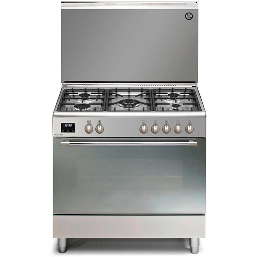 Optima 919285 Gas Cooker 5Burners Digital Full Safety with Fan Cast Iron 2 Fans + Grill + Full Ignition Stainless