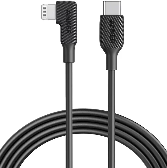 Anker PowerLine USB-C to Right Angle LIGHTNING Cable (6ft) - Black
