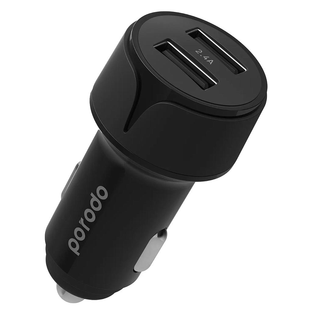 Porodo Dual USB Car Charger 2.4A 12W - Black