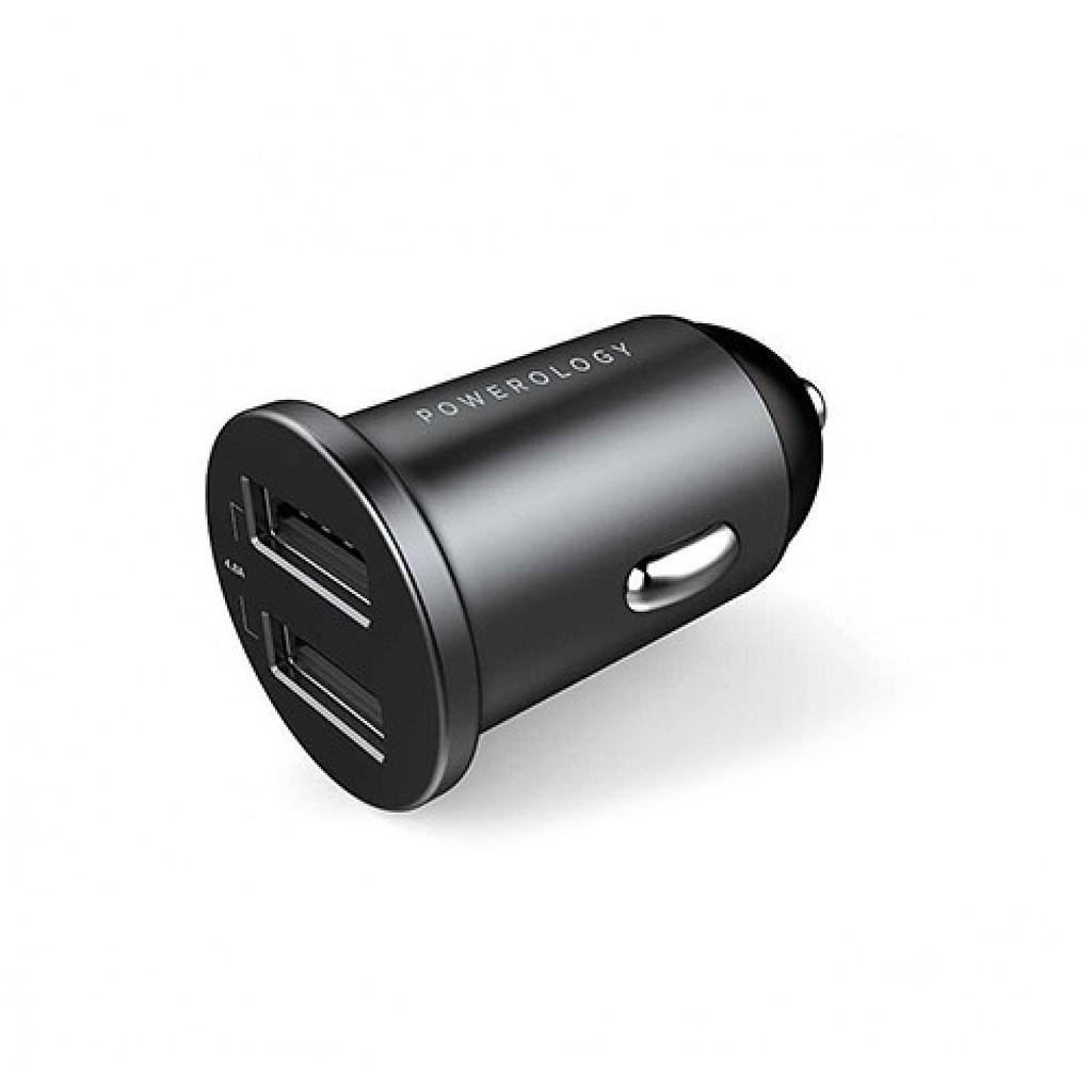 Powerology Dual Port Aluminum Mini Car Charger 4.8A 24W - Black | Mobile Accessories