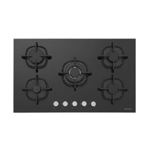 Silverline 5 Gas Burners Hob 90cm - Black Tempered Glass