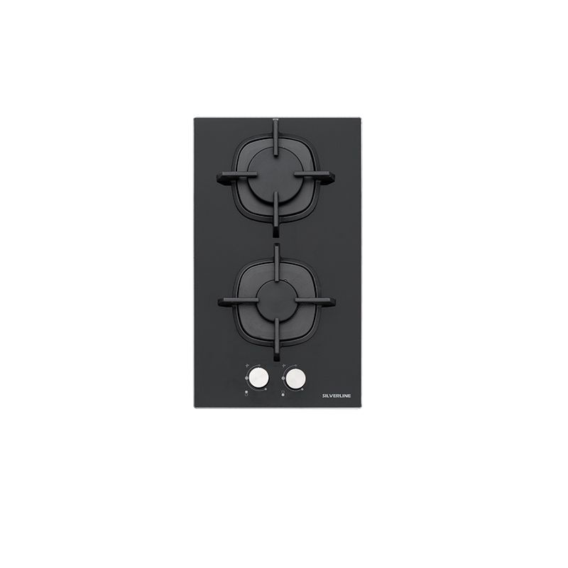 Silverline Hob Gas Black Tempered Glass 30cm 2 burners