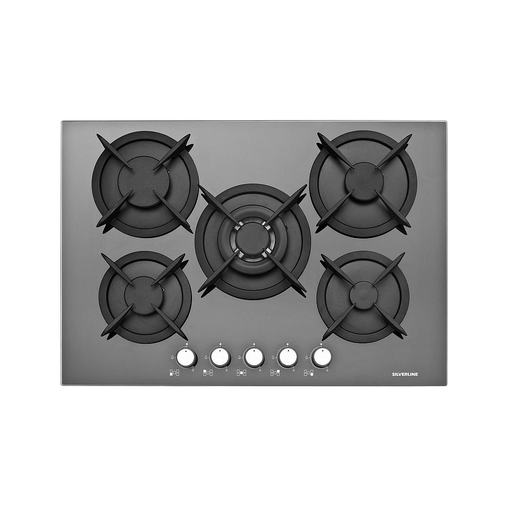 Silverline Hob Gas Grey Tempered Glass 90cm 5 burners