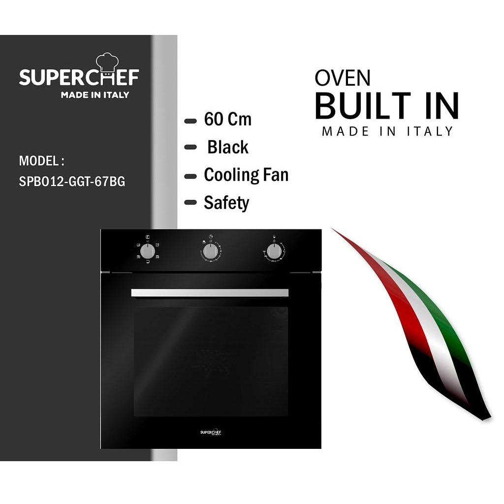 Superchef Built-In Gas Oven 60Cm 67Liter Black