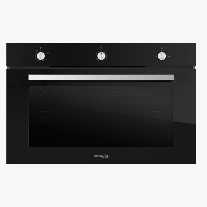 SuperChef Built-in Gas Oven 90cm 125liters XXL with Fan - Black
