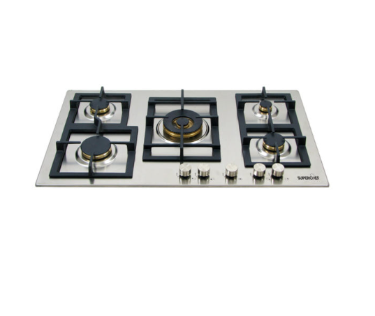 SUPERCHEF Hob 90cm 5 Burners Brass Full Safetyمفاتيح امامية جميعهم نحاس مفصول تيربو وسط