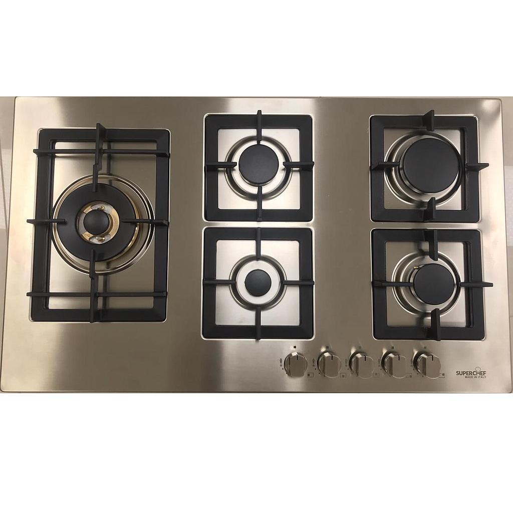 SuperChef Hob 90cm 5Burners Front Knobs Full Safety  مفاتيح امامية مفصول تيربو نحاس جانبية