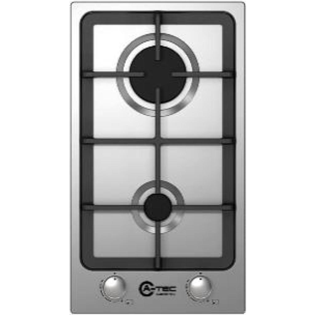 A-Tec Hob 2 Burners 30Cm Ffd Front Knobs Cast Iron Pan Support - Stainless Steel
