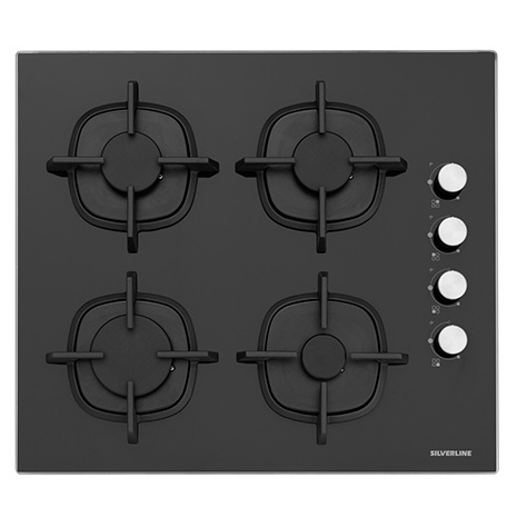 Silverline Hob 60cm 4 burners FFD Side Knobs - Black Tempered Glass