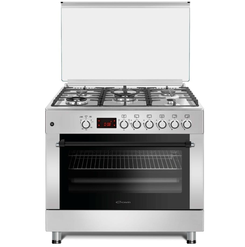 Conti Gas Cooker 90cm Cast-Iron with 2 Fan & Triple Glass -Stainless Steel