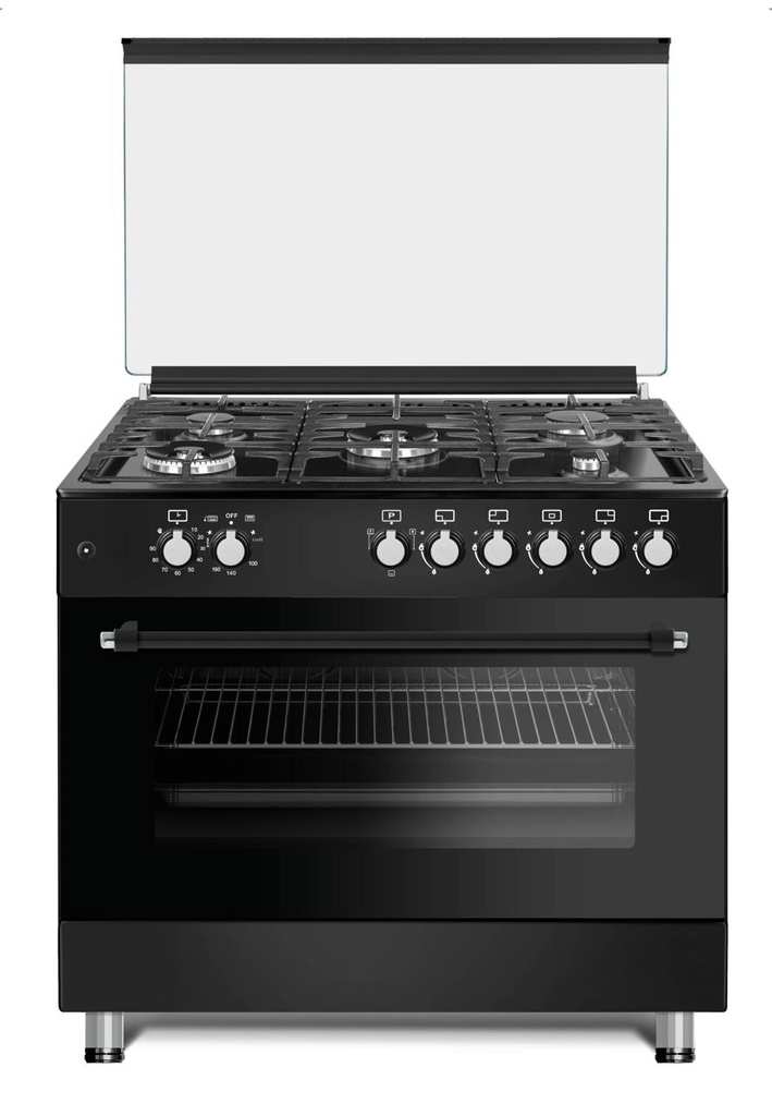 Conti Gas Cooker 90cm Cast-Iron with 2 Fan & Triple Glass - Black