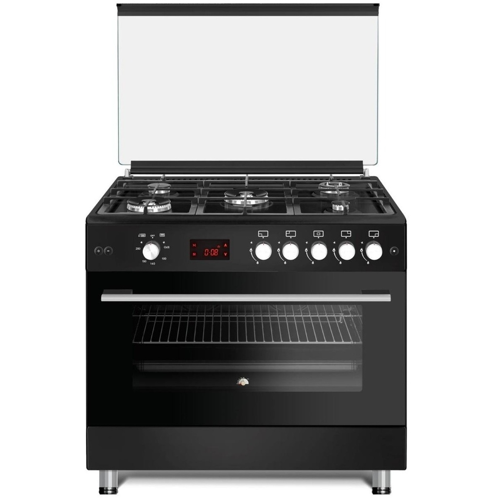 Conti Gas Cooker 90cm Cast-Iron with 2 Fan & Triple Glass - Black
