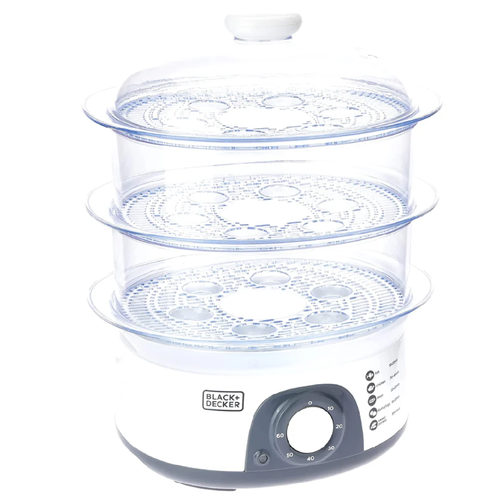 Black & Decker Food Steamer with Timer 775W 10L 3Tier - White | COOKERS