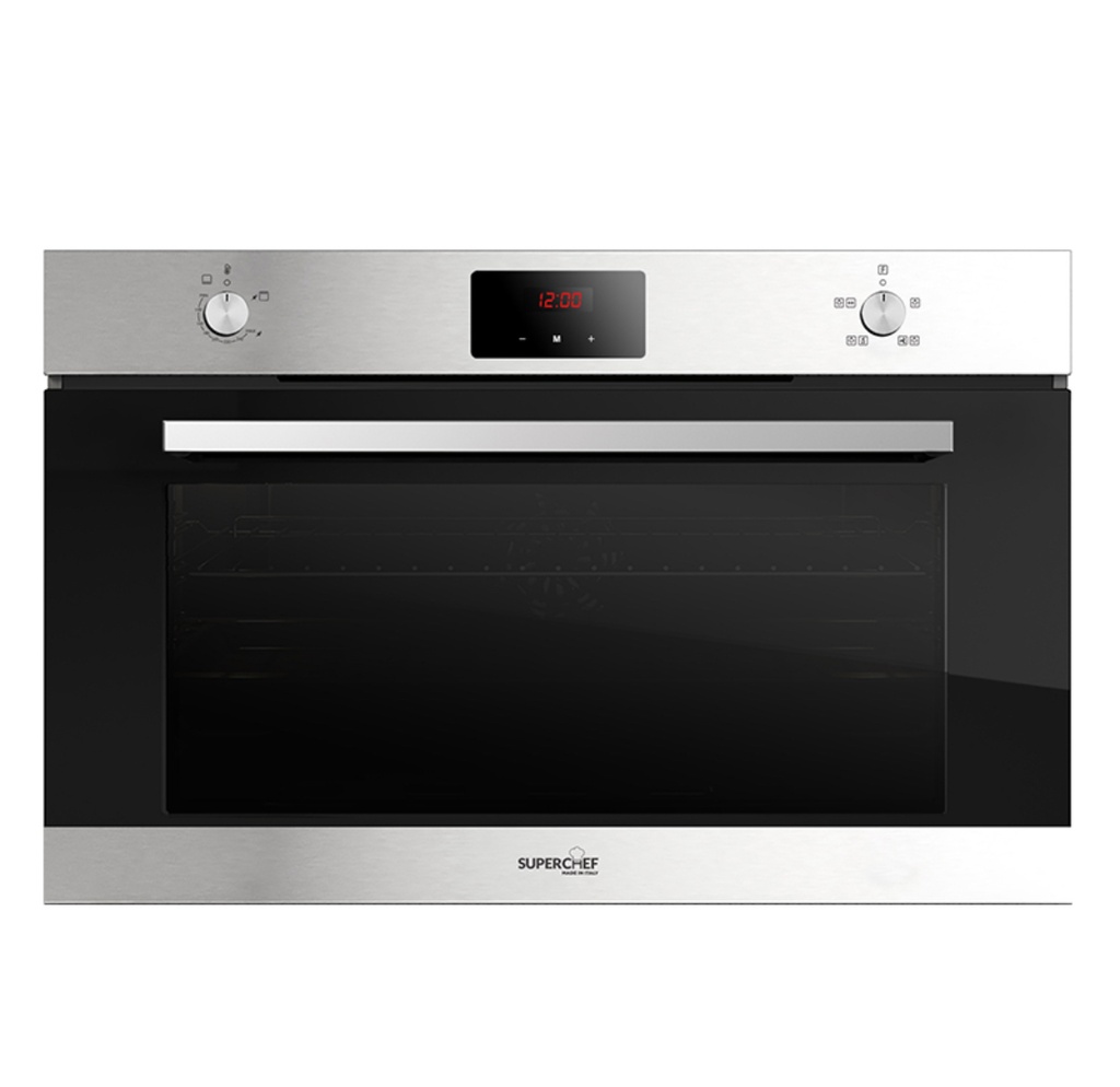 SuperChef Built-in Gas Oven 90cm 125Liters XXL 3Fans Digital - Inox (NEW) GGT2FD-912X