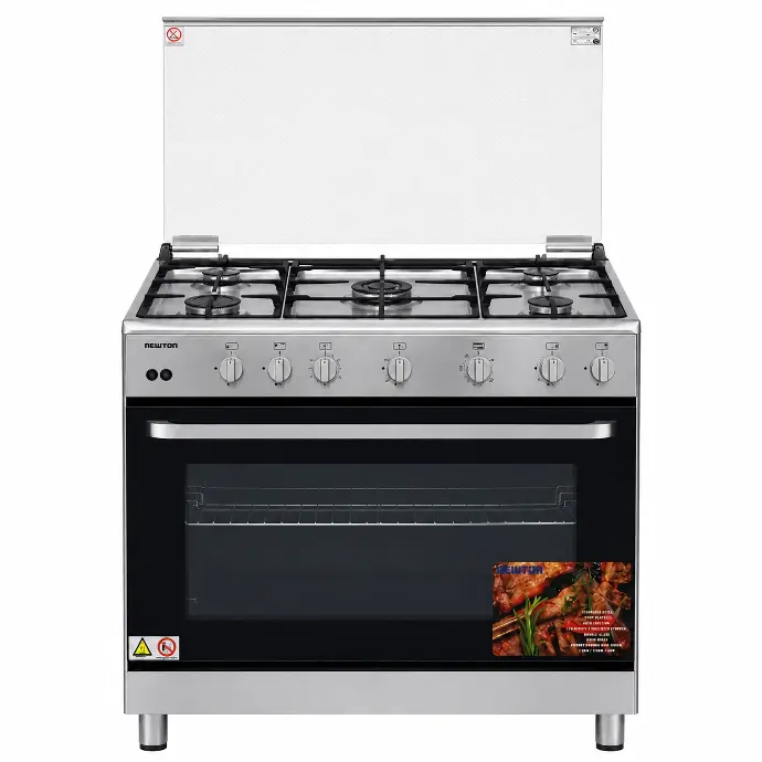 فرن غاز نيوتن 90سم مع مروحتين 130لتر مناصب ثقيلة - ستينلس ستيل