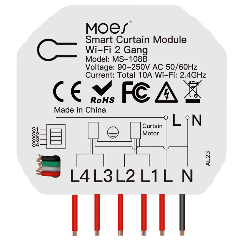 MOES Smart WiFi curtain hidden Module  switch 2Gang 10A (WM-108B-MS )