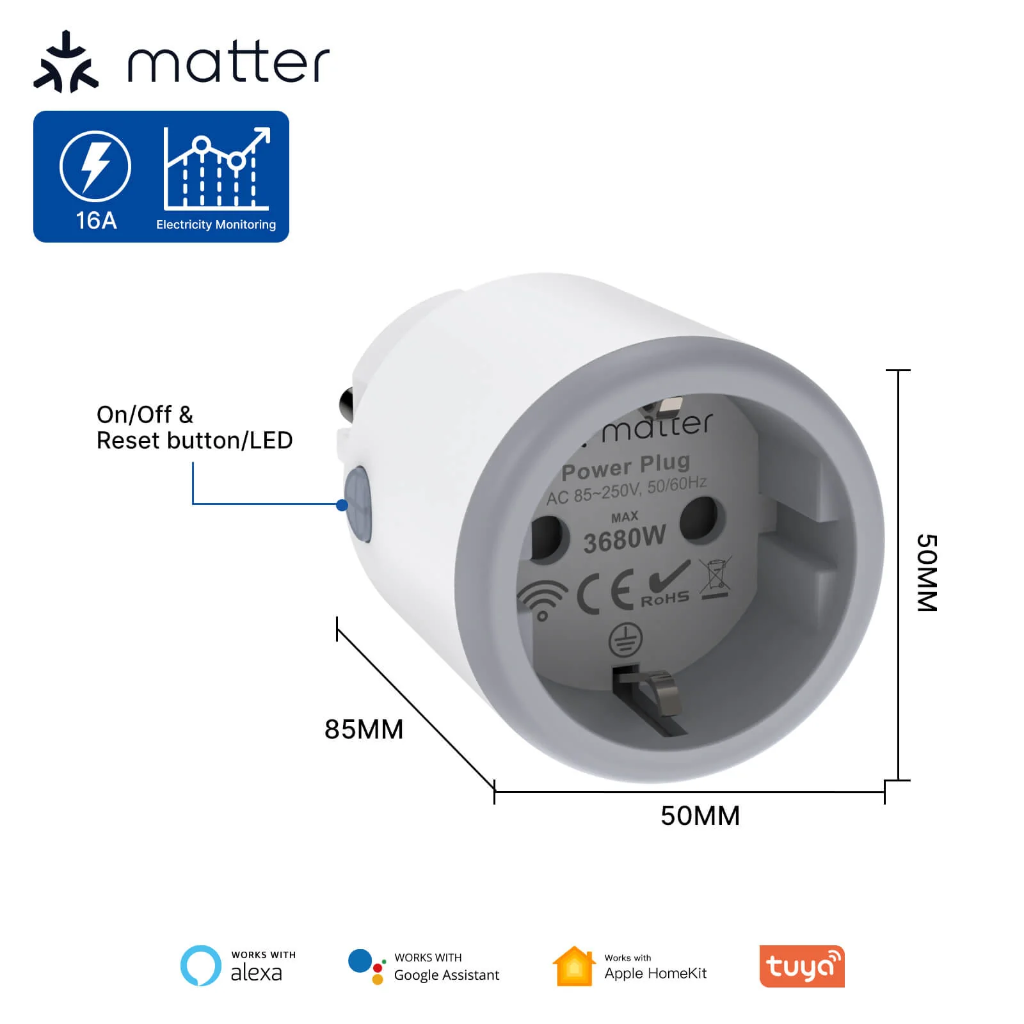 MOES Smart  Plug 16A With Power Monitoring - Matter