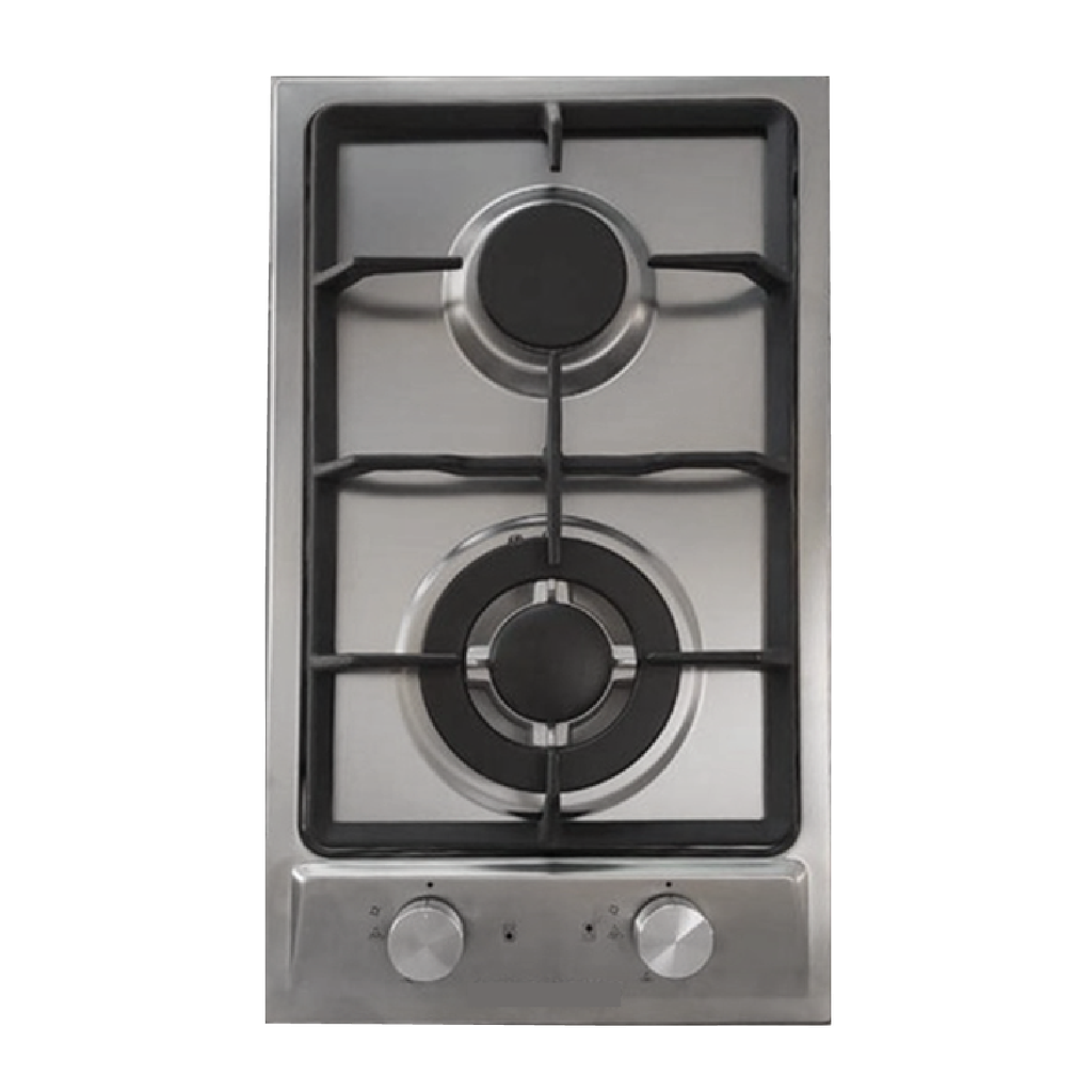 Hob Gas 30cm 2Burner metal knobs SS