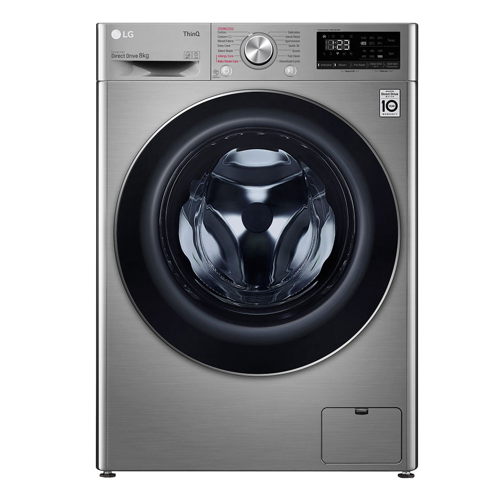 LG Washing Machine 8kg 1400rpm Steam Direct Drive AI Turbo ThinQ Black Steel (NEW)