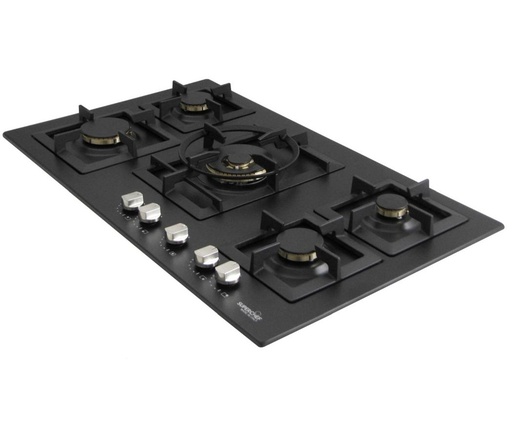 [mSprCTBBJ95B] SUPERCHEF Hob 90cm 5 Brass Burners Full Safety Black (مفصول اسود تيربو بالوسط 5رؤوس نحاس)