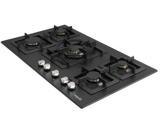 [mSprCTBBJ95B] SuperChef Hob 90cm 5 Brass Burners Full Safety Black (مفصول اسود تيربو بالوسط 5رؤوس نحاس)