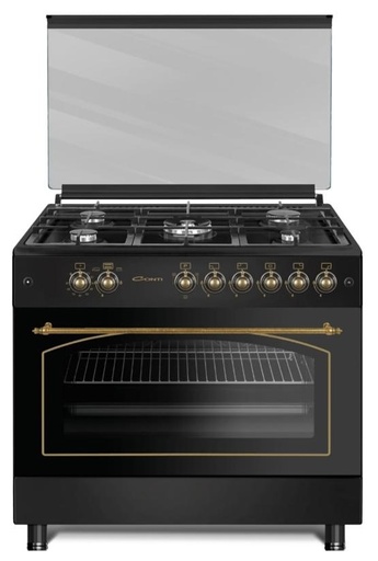 [mCntCGC965FFCBKR] Conti Gas Cooker 90cm Cast-Iron with 2 Fan & Triple Glass - Black classic