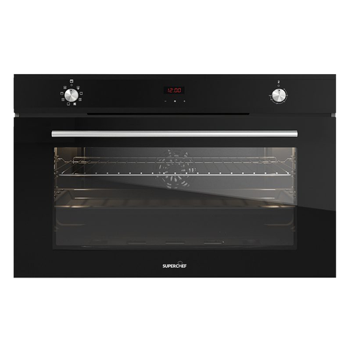 [mSprcGGTF2DS912b] SuperChef Built-in Gas Oven 90cm 125Liters XXL 3Fans Digital - Black (NEW) GGT2FD-912B