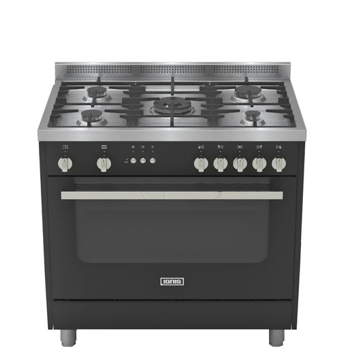 [mignGPD194F2LB] ignis gas cooker professional 90cm 5 burners 2 fan black
