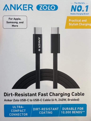 [mAnkA8060H12] Anker Zolo USB-C to USB-C Cable 240W (6ft) - Black