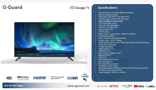 [nGG43CGvigro] 43" G Guard LED Smart TV 4K GoogleTV - Vigro