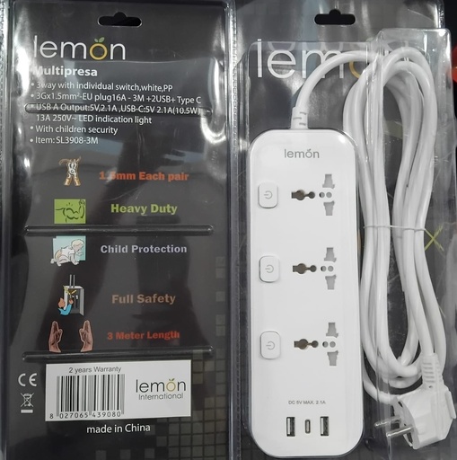 [xLMSL3908] Lemon Extension Socket SL3908 USB-C 8027065439080