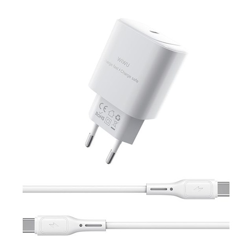 [mWwuG008eu] WiWU Essen 30W GaN Fast Charger +Cable Combo - White (G008 EU)