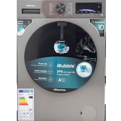 [mHsnsWF118042BTS.0VAT] Hisense Washing Machine 8kg A+++ Silver (WF118042BT)