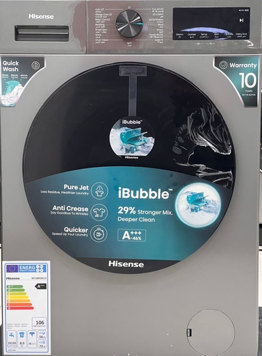 [mHsnsWF118042BTS.0VAT] Hisense Washing Machine 8kg A+++ Silver (WF118042BT)