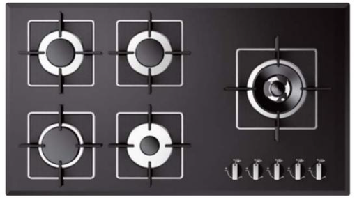 [mCntHGF95B11BK] Conti Hob 90cm With 5 Gas Burners - Black Glass