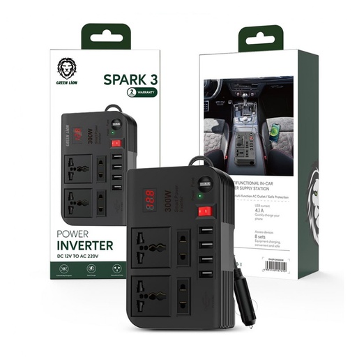 [mGLpow300w] GREEN Lion SPARK 3 Power Inverter 300W Black