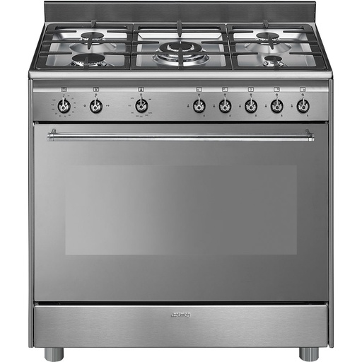 [mSmgSSA91GGX9] SMEG Gas Cooker 129L Cast Iron with Grill Stainless Steel