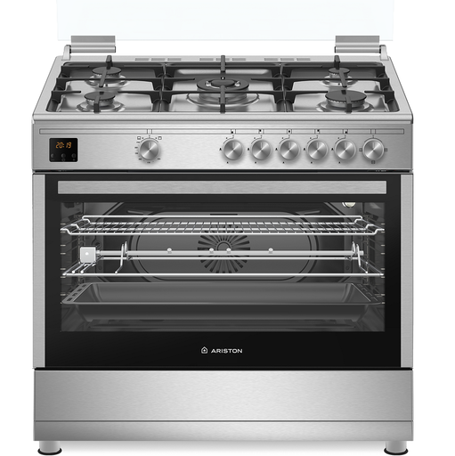 [mAriAM9GC6KCXJ] Ariston Gas Cooker 5 Burners Digital Fan Cast Iron 90cm Full Safety Inox