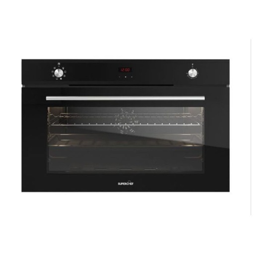 [mSprcSPBO4GGT912BG] SuperChef Built-in Gas Oven 90cm 120liters XXL with Fan - Black (NEW)