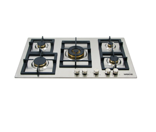 [mSprCTSFBBJ95X] SuperChef Hob 90cm 5 Burners Brass Full Safetyمفاتيح امامية جميعهم نحاس مفصول تيربو وسط