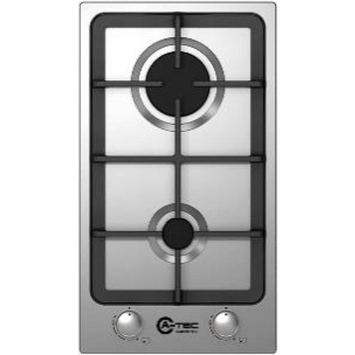 [mAtec7025] A-Tec Hob 2 Burners 30Cm Ffd Front Knobs Cast Iron Pan Support - Stainless Steel
