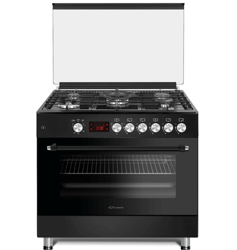[mCntCGC964FFCBK] Conti Gas Cooker 90cm Cast-Iron with 2 Fan & Triple Glass - Black