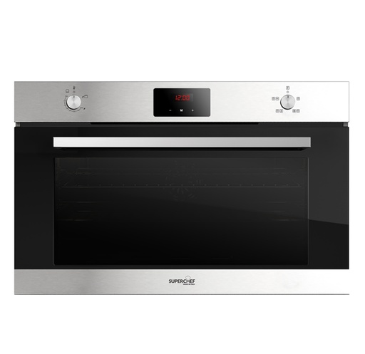 [mSprcGGTF2DS912X] SuperChef Built-in Gas Oven 90cm 125Liters XXL 3Fans Digital - Inox