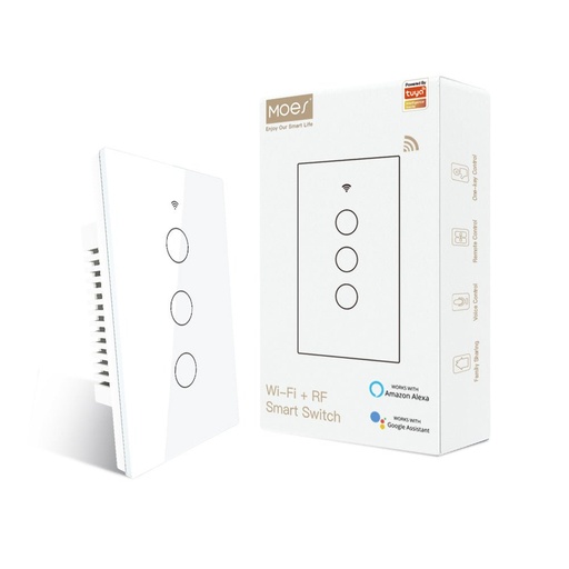 [mMsWRSUS3WHMS] MOES Tuya Smart Light Wall Touch Switch 3 Gang - White
