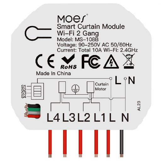 [htMSWM108BMS] MOES Smart WiFi curtain hidden Module  switch 2Gang 10A (WM-108B-MS )